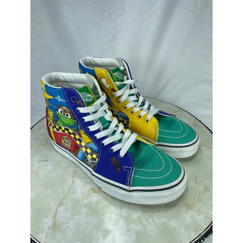 Vans Sesame Street Sk8-Hi Sneakers Women 6.5 Green Blue Oscar's Taxi Retro Shoes
